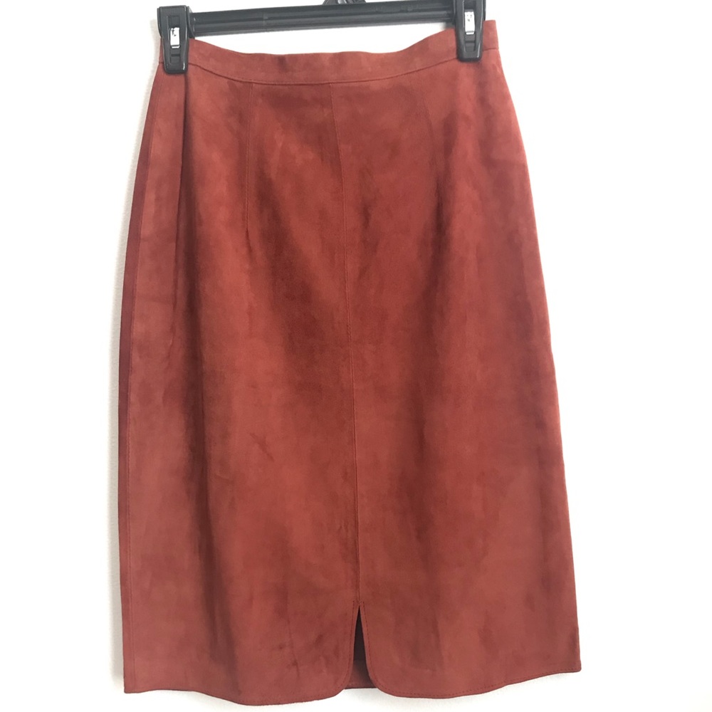•SOLD•Gorgeous midi rust-colored Suede pencil skirt!